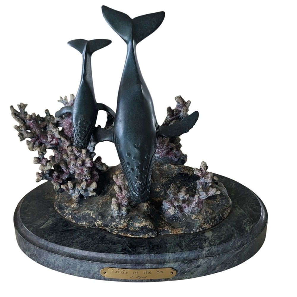 J. Wyatt Cradle of the Sea‎ Humpback Whale Sculpture Bronze Marble Base